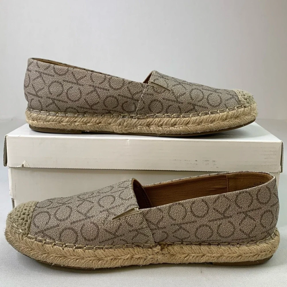 Calvin Klein Womens KC Popular Espadrille Natural Monogram Slip-On Shoes Sz 8.5M